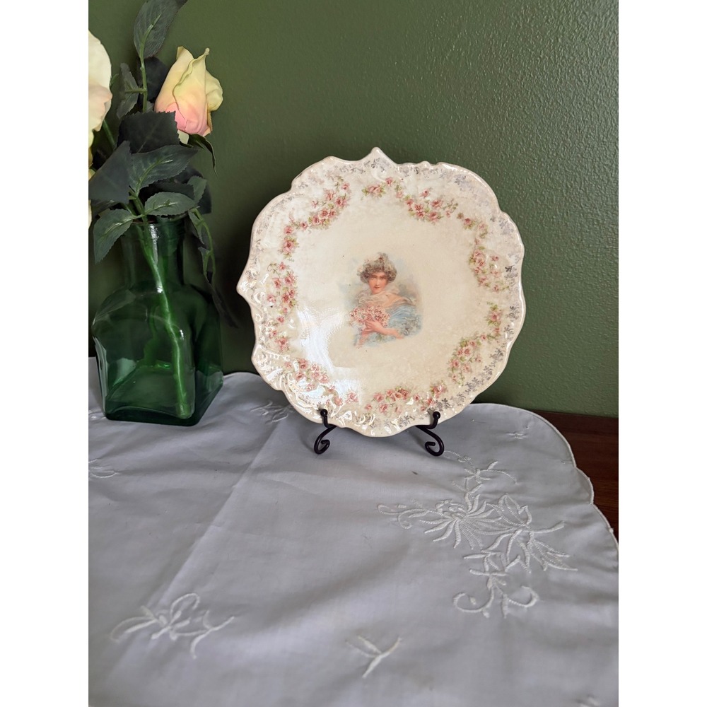 Vintage Hand Painted Victorian Lady Portrait Plate, Collectible China
